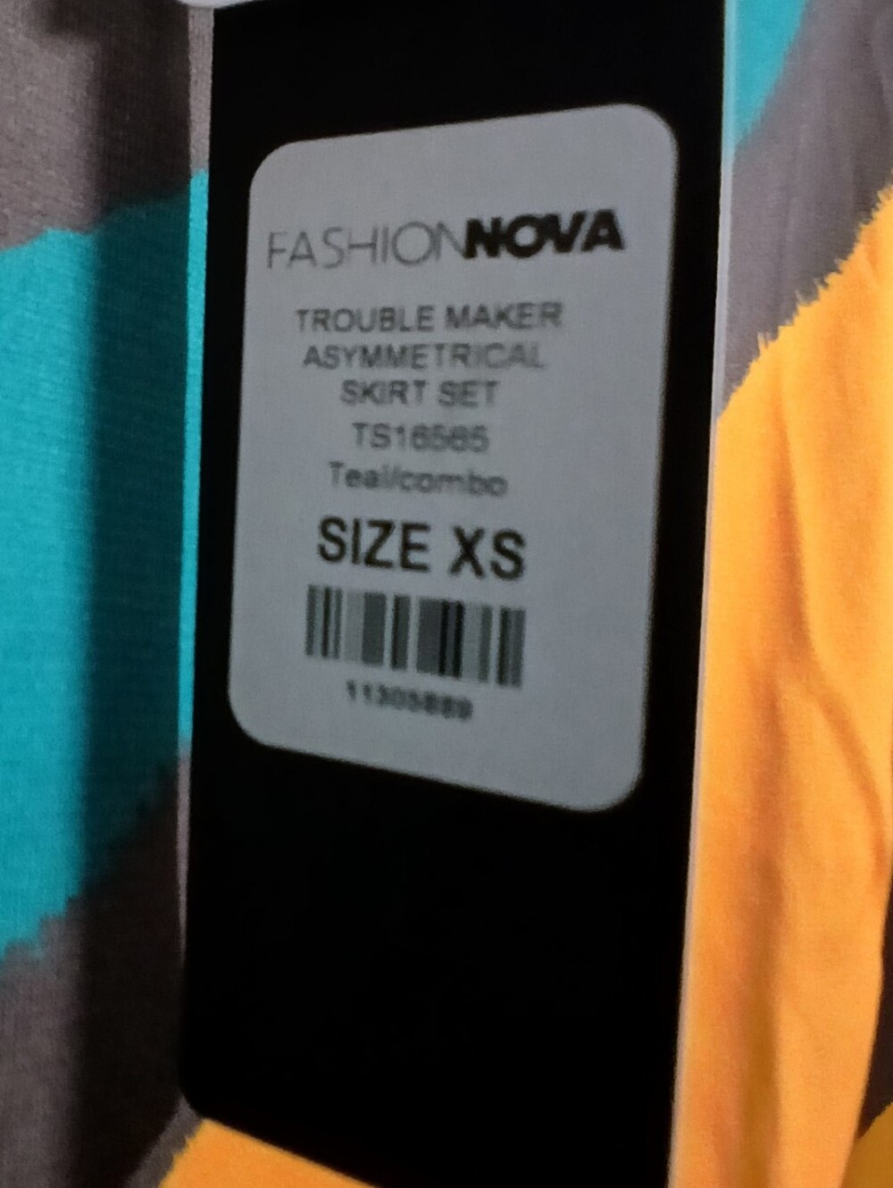 Fashion Nova Teal, Mustard & Brown Abstract Print Maxi Skirt Set - Picture 6 of 7